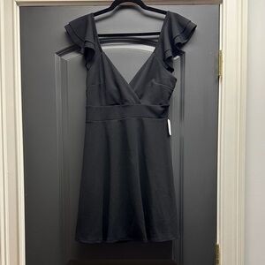 Altar'd State Black V-Neck Flutter Sleeve Mini Dress